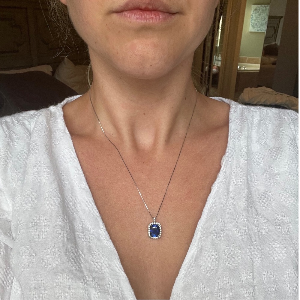 14 Karat White Gold Sapphire and Diamond Necklace